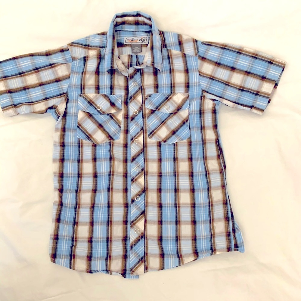 3 for $12 Urban Up Pipeline plaid button shirt boys size 8